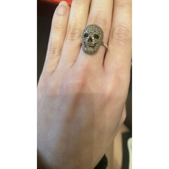 AUTHENTIC BAVNA Skull Ring 1.23 tcw Pavé Set Champagne Diamonds Sterling Silver - Picture 6 of 16